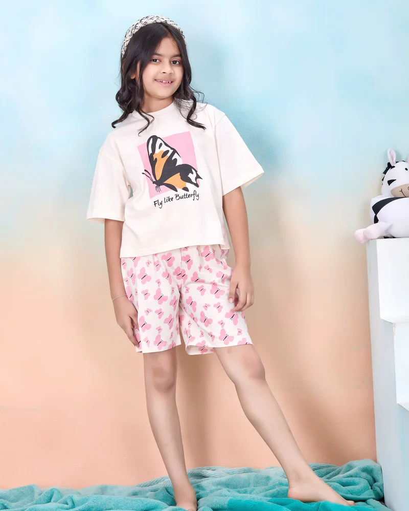 Artemea  Fly Like Butterfly print Girls Premium Short  set (2pc set -Top & Bottom) for Women | Best Price UAE